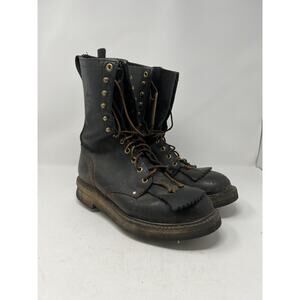 Hoffman Logger Lineman Work Boots Caulk Spikes Black Leather‎ Mens 10 D
